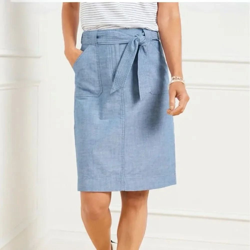 Talbots Tie Waist Utility Skirt size 16 Chambray